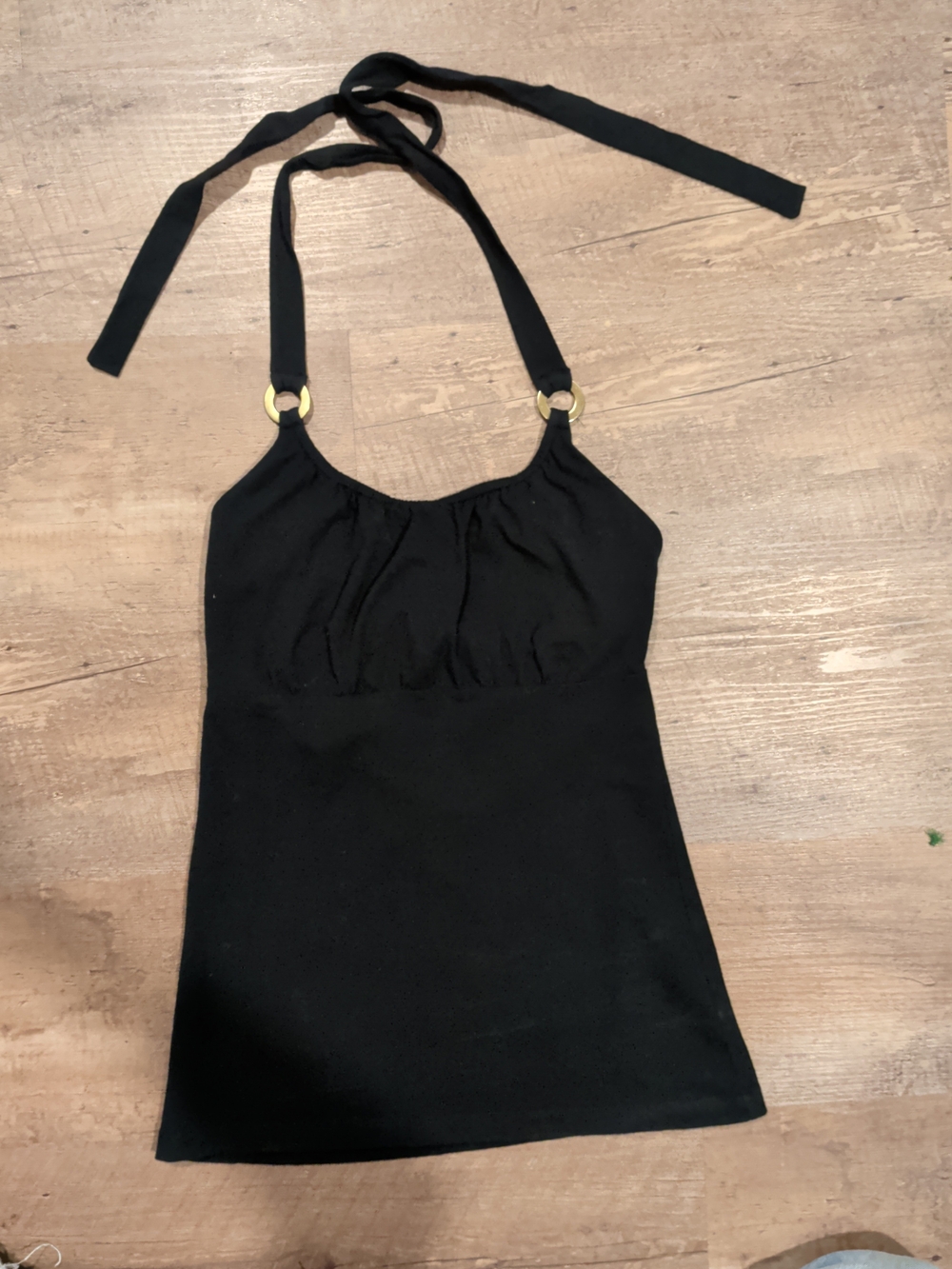 Banana Republic Black Halter Tank with Gold Ring Accents